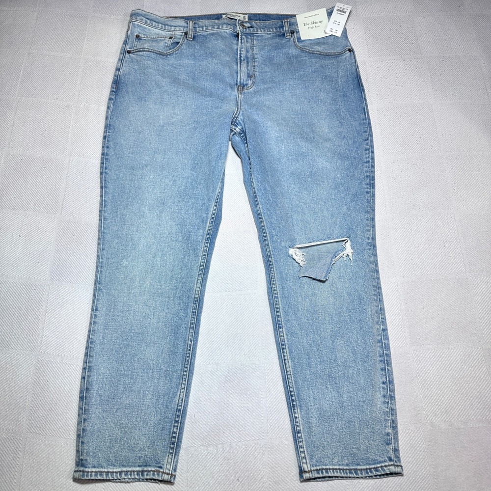 NEW Abercrombie & Fitch Skinny High Rise Jeans Womens 34 18R Distressed Light